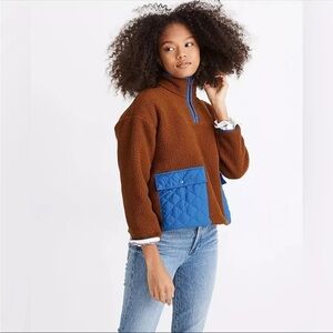 Madewell (Re)Sourced Cream Fleece Quilted Pocket Popover Jacket XS